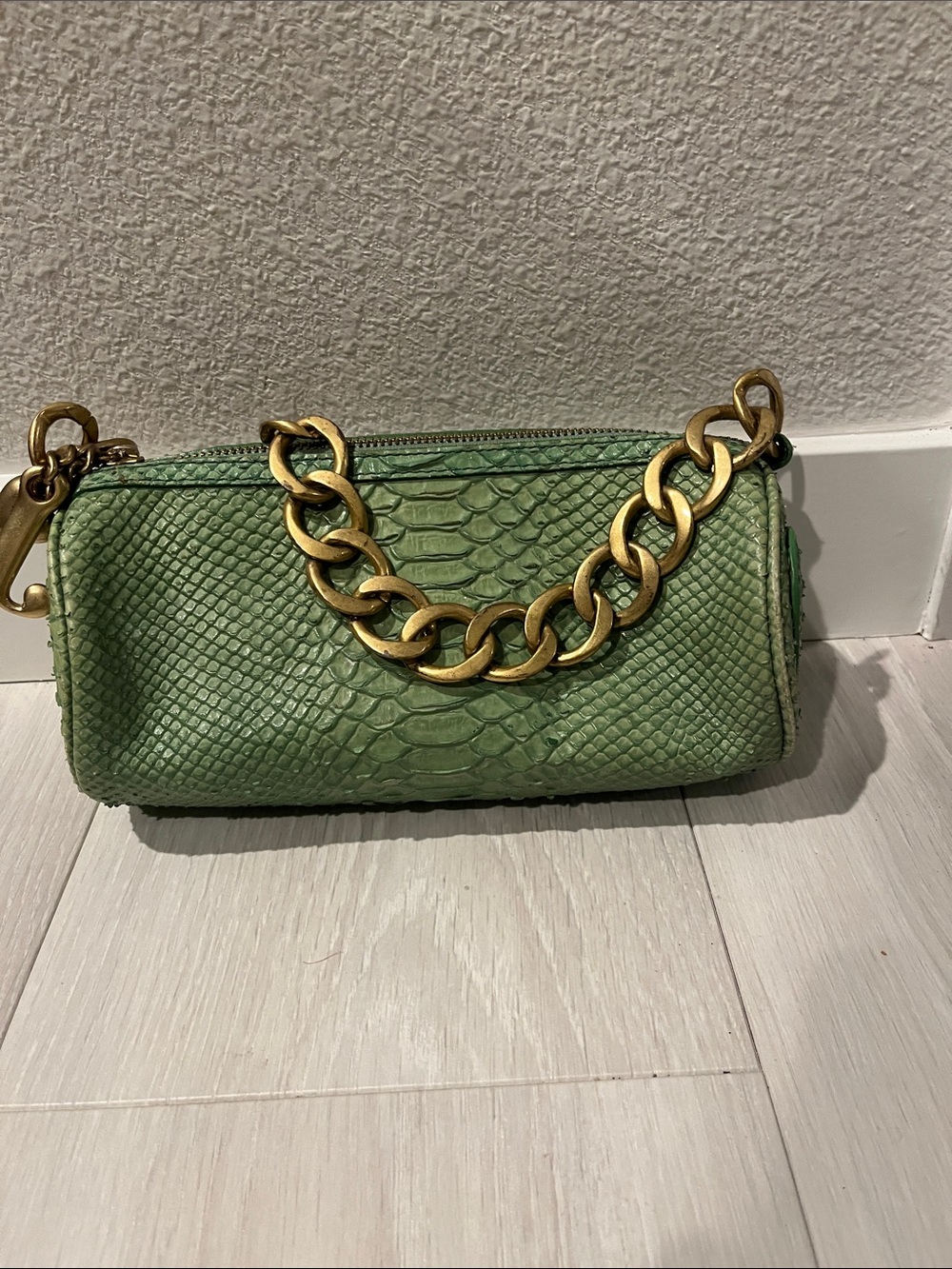 Juicy Couture Green Snake-Embossed Mini Bag with Gold Chain